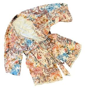 Zara multiprint duster/robe with fringe fray and matching tie